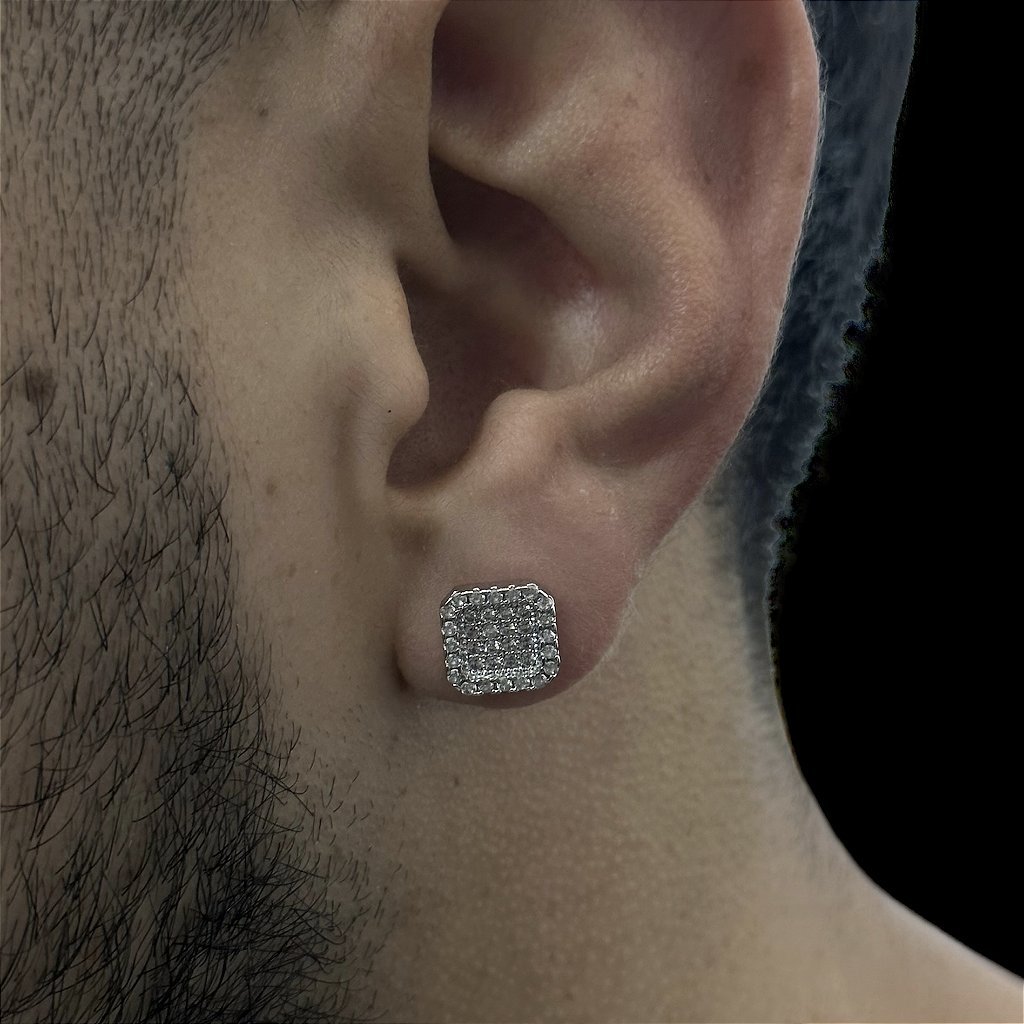 BRINCO SQUARE DIAMOND - BANHADO A OURO BRANCO - Imagem 3