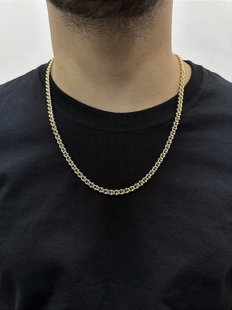 CORRENTE CUBAN DETALHADA - BANHADO A OURO 18K - Imagem 2