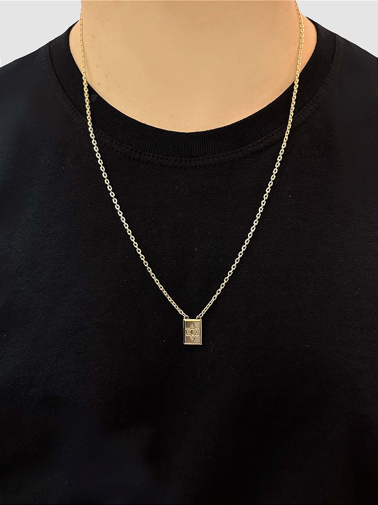 ESCAPULARIO - MEDALHA ESTRELA DE DAVI - 60 CM - BANHADO A OURO 18K