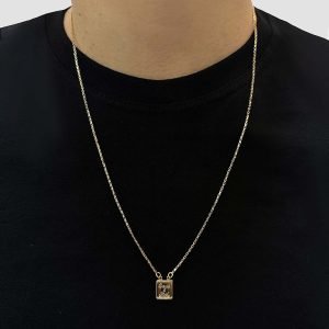 ESCAPULARIO - MEDALHA DEUS E FIEL E CRUZ - 60CM - BANHADO A OURO 18K