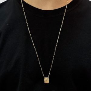 ESCAPULARIO - MEDALHA CRUZ E CRISTO - 70 CM - BANHADO A OURO 18K