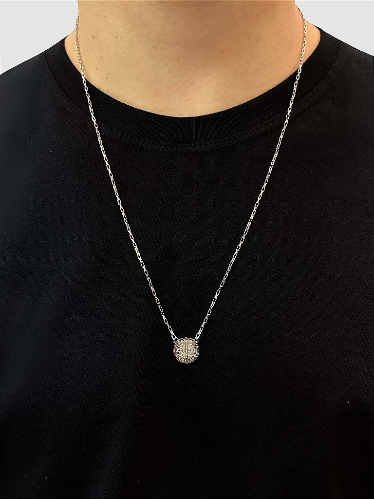 ESCAPULARIO - MEDALHA SÃO BENTO - 60CM - BANHADO A OURO BRANCO - Imagem 3