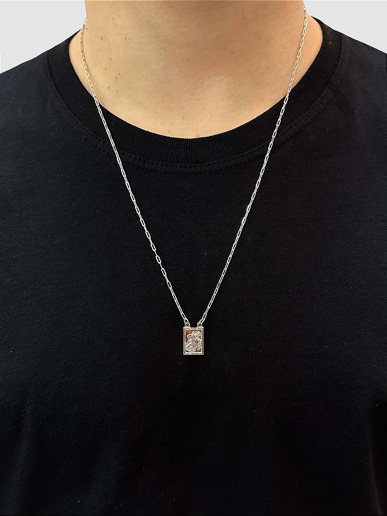 ESCAPULARIO - MEDALHA SÃO JORGE - 60CM - BANHADO A OURO BRANCO - Imagem 2