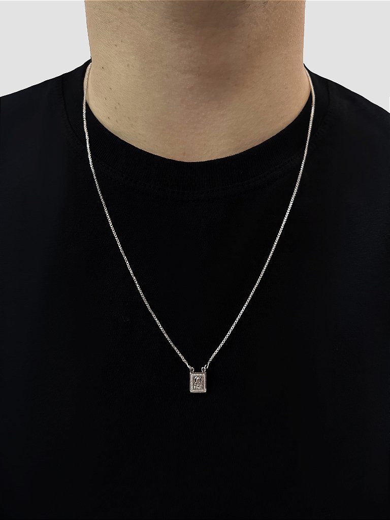 ESCAPULARIO - MENINO JESUS E SAGRADO C. -60CM - BANHADO A OURO BRANCO - Imagem 3