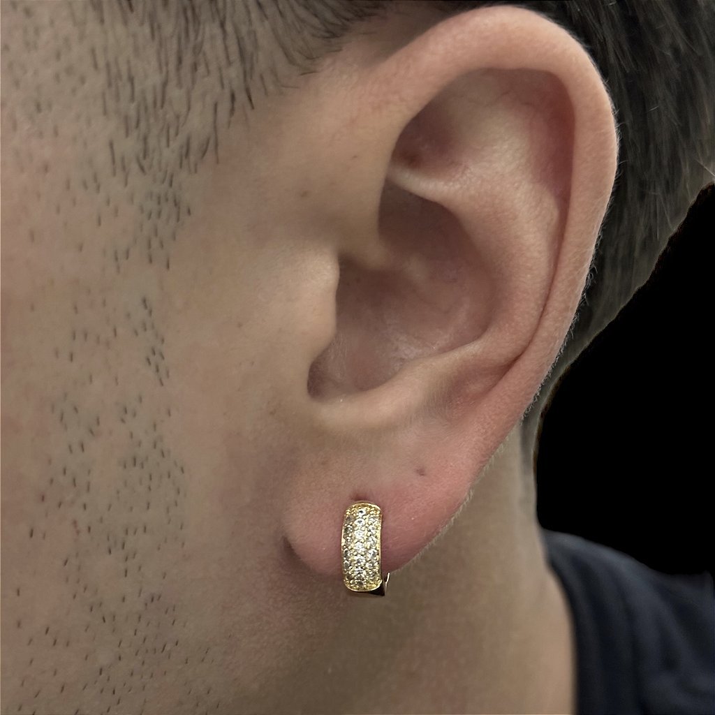 BRINCO ARGOLA REDONDA 5MM CRAVEJADO ZIRCONIA - BANHADO A OURO 18K - Imagem 2